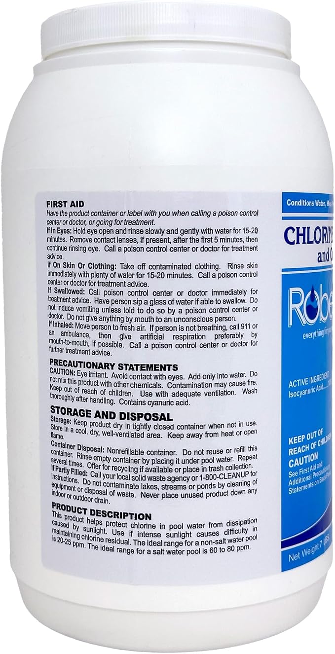 Robelle 7-Pounds Premium Chlorine Stabilizer and Conditioner, Concentrated Cyanuric Acid for Pools, Pool Stabilizer, Helps Chlorine Last Longer, Made in USA