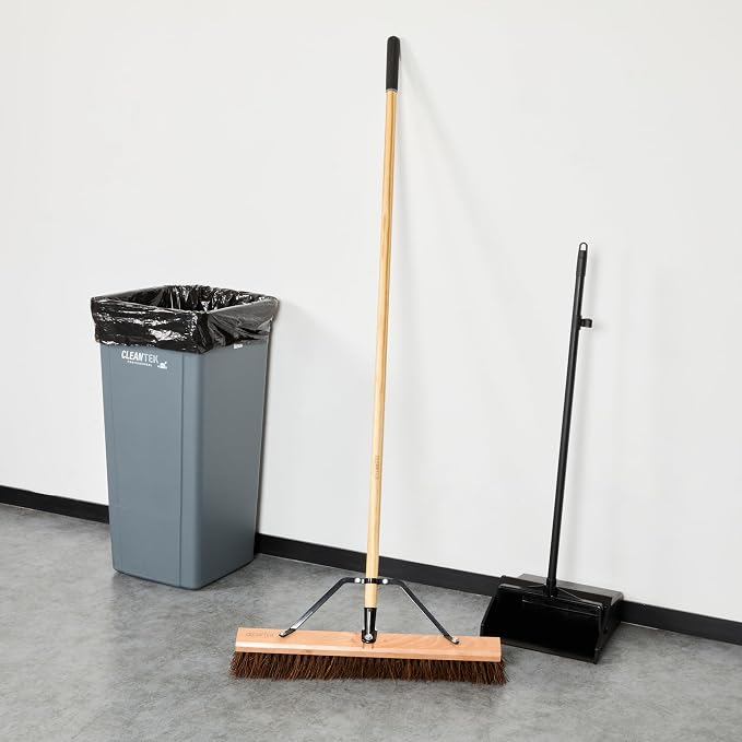 Restaurantware-Clean Tek Professional 24 Inch Push Broom, 1 Heavy-Duty Broom with 60” Handle - Palmyra Bristles, Use Indoor and Outdoor, Wooden, Commercial Use, for Deck, Driveway, Garage, Patio