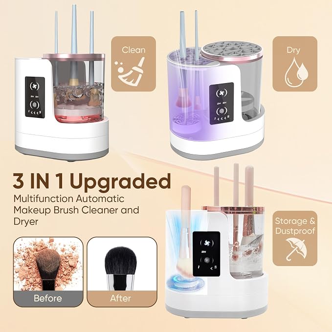 Electric Makeup Brush Cleaner 3-in-1, Automatic Brush Washing & Air-Drying Machine, Dual-Direction Deep Cleaning, Adjustable 2H/5H Drying, Fits Most Brush Sizes, Plug in Design (2026 Upgrade)