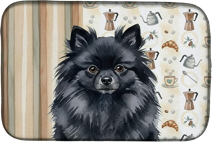 Caroline's Treasures Black Pomeranian Coffee Bar Dish Drying Mat Absorbent Dish Drying Mat Pad for Kitchen Counter Dish Drainer Mat for Countertop, 14 x 21", Multicolor