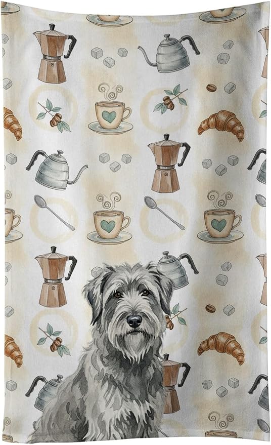 Caroline's Treasures Gray Briard Coffee Bar Kitchen Towel Velour Plush Front and Cotton Loop Back Machine Washable