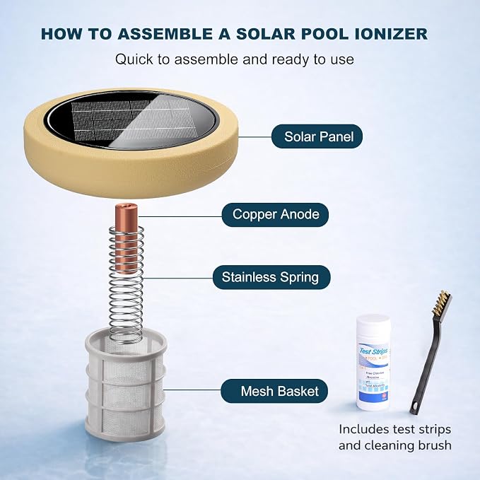 Solar Pool Ionizer for Above Ground, Solar Powered Floating Copper Purifier, Reduce Chlorine 85%, Up to 45,000 Gallons, Swimming Pools Water Cleaner for In-ground Pools and Spas (Yellow)