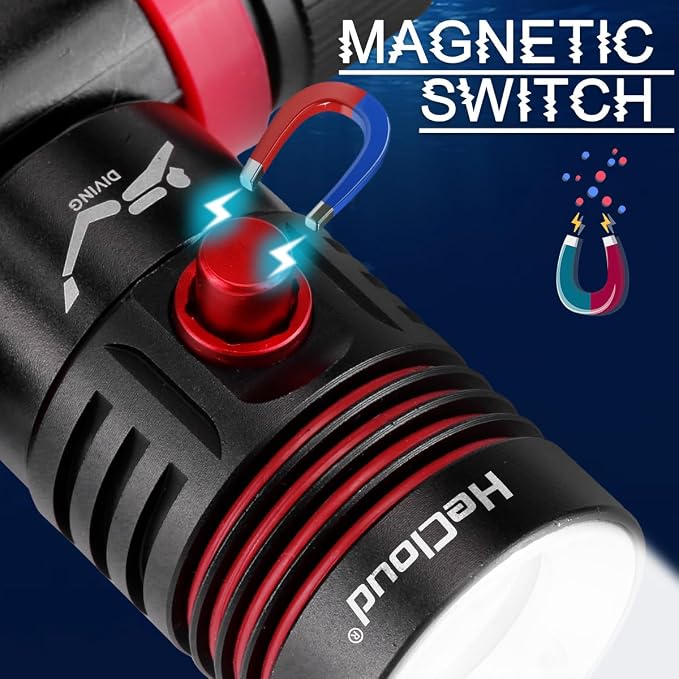 Scuba Dive Light 2000LM Super Bright Rechargeable Underwater Flashlight with IPX8 Waterproof, 3 Modes & USB Charging, Professional LED Diving Headlamp for Snorkeling, Caving, and Scuba Diving
