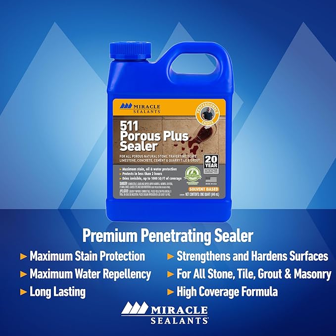 Miracle Sealants 511 Porous Plus Premium Penetrating Sealer for Countertops, Stone & Tile Gallon, 4 Pack