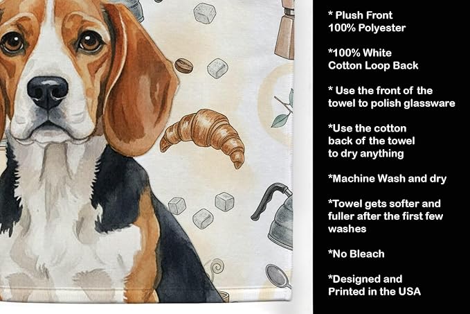 Caroline's Treasures Beagle Coffee Bar Kitchen Towel Velour Plush Front and Cotton Loop Back Machine Washable