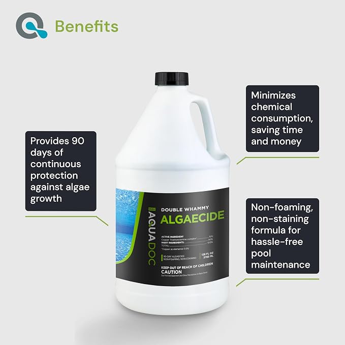 AquaDoc Copper Pool Algaecide for Swimming Pools - 128 oz - 90 Day Algaecide for Inground & Above Ground Pools - Non-Foaming, Non-Staining Formula, Reduces Chlorine Demand