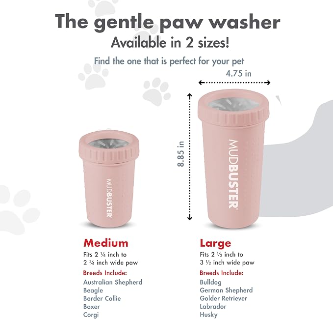 Dexas MudBuster Large Dog Paw Cleaner, Blush, Fits 2.5"-3.5" Wide Paws, Gentle Silicone Bristles for Quick, Easy Cleaning