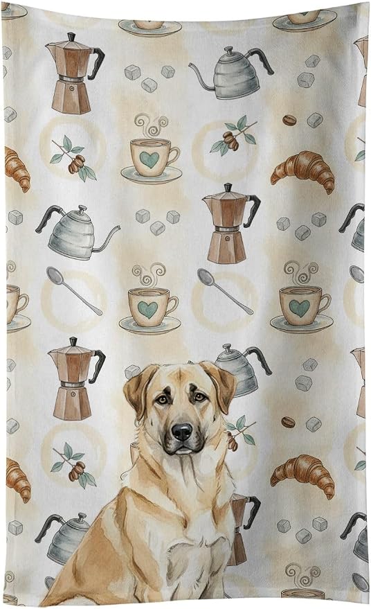 Caroline's Treasures Anatolian Shepherd Dog Coffee Bar Kitchen Towel Velour Plush Front and Cotton Loop Back Machine Washable