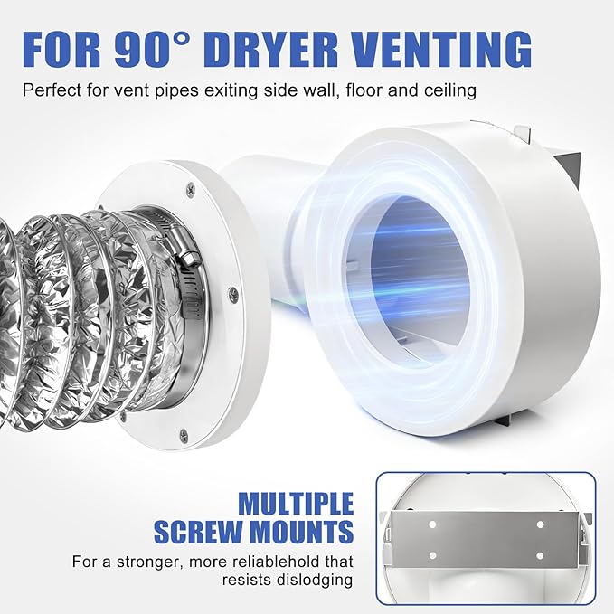 90° Magnetic Dryer Vent Coupling Strong Magnetic Self-connection，Suitable for Confined Paces Magnetic Dryer Vent Coupler with 4 inch Hose Easy to Connect（WHITE)