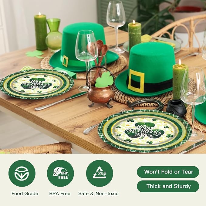 150pcs St. Patrick's Day Party Supplies,Shamrock Paper Plates and Napkins Set for St. Patrick's Day Party Decorations,Serve 50 Guests
