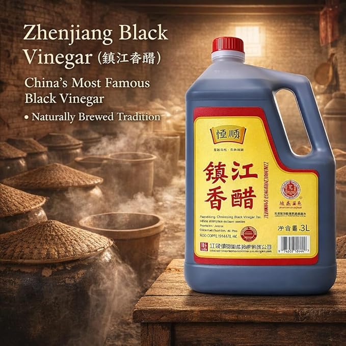 Hengshun Chinese Zhenjiang Black Vinegar, 100% Naturally Brewed, No Preservatives 恒顺 镇江香醋 - 3 Liter