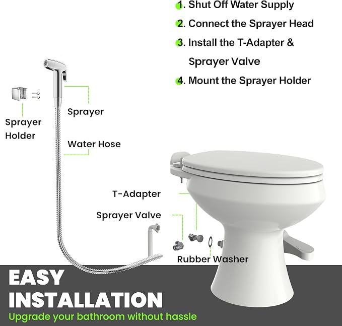 RV Bidet Sprayer, RV Handheld Bidet with Water Hose & RV Fitting, Wall-Mount Toilet Sprayer for Motorhomes, Fifth Wheels, Trailers & Campers Toilet (Chome Sprayer)