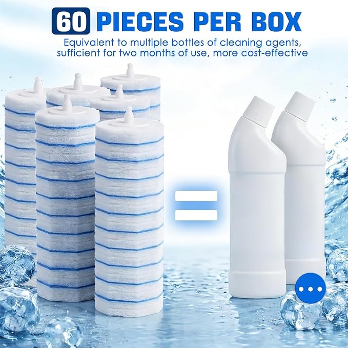60 Count Toilet Wand Refills,Disposable Toilet Brush Refills Compatible with Clorox Toilet Wand,Upgrade Fiber Cleaner Heads,Secure Lock No Slip,Odor Neutralizing(Not Included Brush Rod)