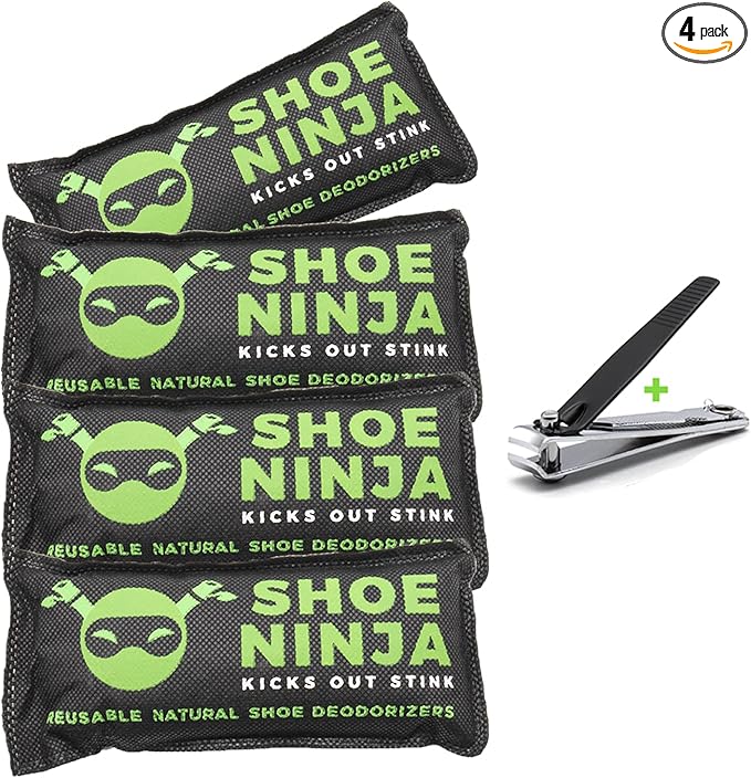 Charcoal Shoe Deodorizer Inserts - Shoe Odor Eliminator - Activated Charcoal Shoe Deodorizer Bags to Absorb Shoe Smell - Pack of 4 Shoe Smell Eliminator with Nail Clippers