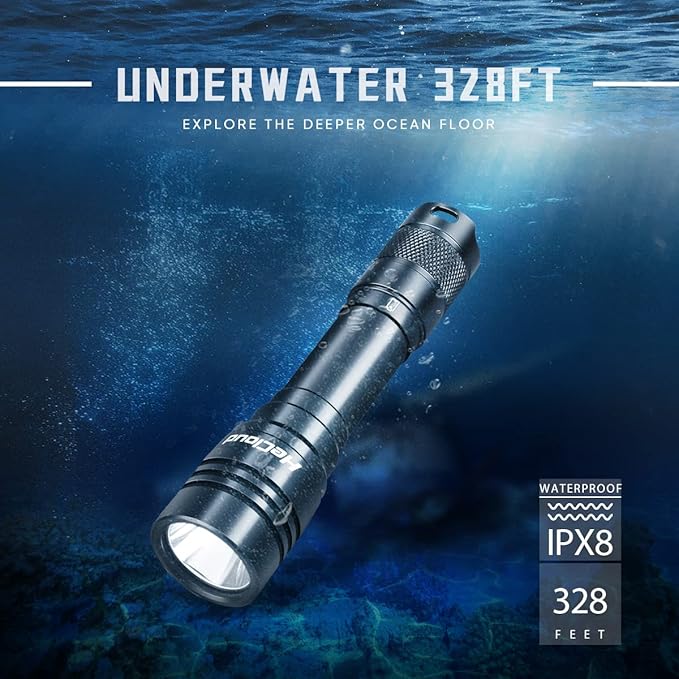 2 Pack Scuba Diving Flashlight with Rechargeable Power Dive Light Torch 3000 Lumens Underwater 328ft IPX8 Waterproof 4 Modes Safety Light with USB Charger for Submarine Deep Sea Snorkeling
