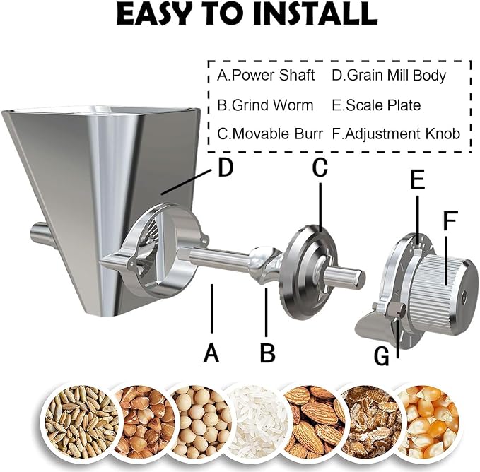Grain Mill Attachment for KitchenAid Stand Mixer, All Metal Grain Mill Flour Mill for Kitchen Aid Accessories, Suitable for Grinding Non-Oily Dry Grain Corn, Coffee Bean, Millet, Wheat and Cereals