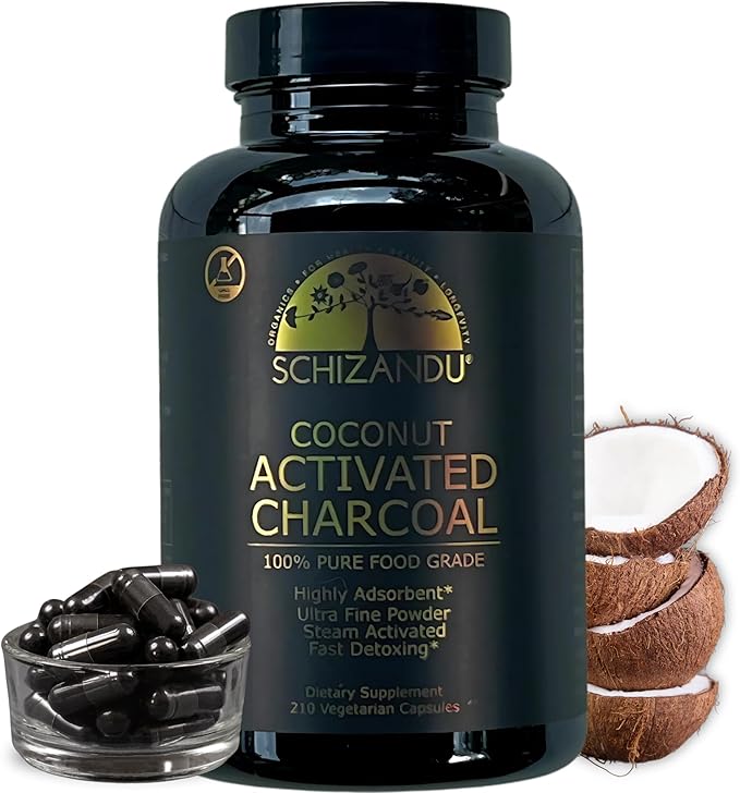 Schizandu Activated Coconut Charcoal Capsules – Vegan, Organic, Non-GMO, No Additives – 210 Count, X-Large Bottle