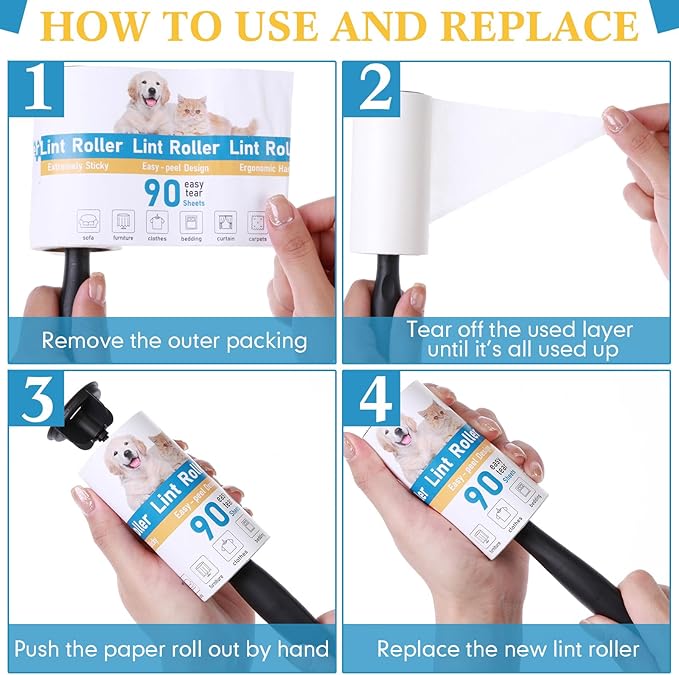 FoldTier 2700 Sheets Lint Rollers for Pet Hair Extra Sticky Portable Lint Remover Brush Roller with 10 Handles 30 Refills Pet Hair Remover for Couch, Clothes Furniture and Carpet Dog Cat