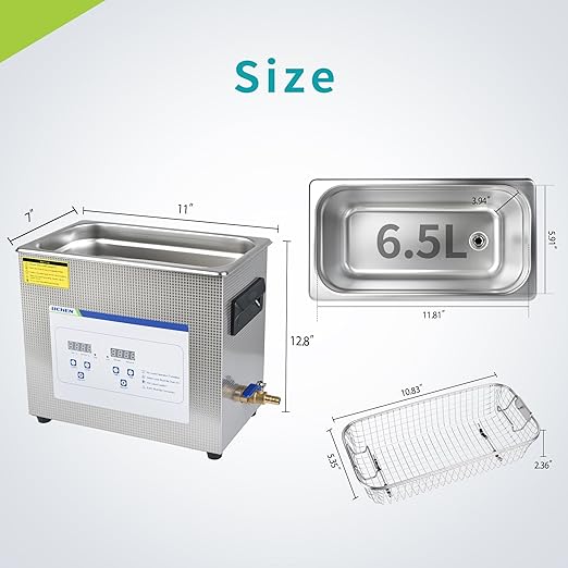 LICHEN 6.5L Ultrasonic Cleaner Professional Jewelry Cleaners with Digital Timer&Heater, Stainless Steel Cleaning Machine, Drain Valve & Hose Included for Lab, Glasses, Watches, Tools