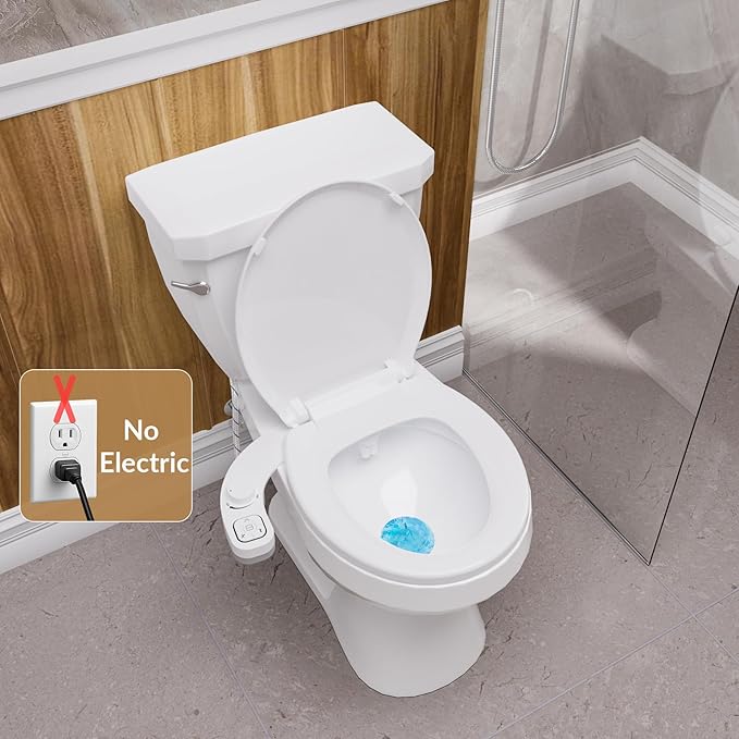Bidet Toilet Seat Non-Electric,Fits Round Toilets - Soft Close Lid,Quick-Release for Easy Cleaning - Dual Nozzle System with Self Cleaning,Adjustable Water Pressure