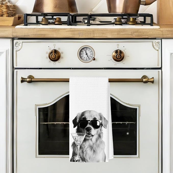 Funny Golden Retriever Cocktail Bar Kitchen Towels, Golden Retriever Gifts Decorative Hand Towels for Kitchen Decor, Dog Mom Dad Lovers Owner Gifts Dish Tea Towel, 16x24 Inch