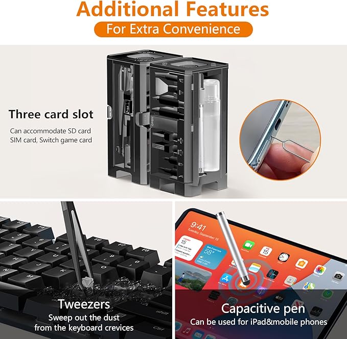 Cell Phone Cleaning Kit, iPhone Cleaning Kit for Charging Port Cleaner Keyboard Cleaning Kit for Airpods/Android/USB C/Earbuds/Laptop/iPad/Camera Lens with Stylus Pen (Black (with Putty and Cloth))