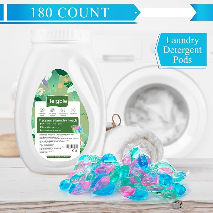 180 Count Laundry Detergent Pods Bulk Washing Machine Detergent Pods 3-in-1 Concentrated for Visible and Invisible Dirt, Fruity Aroma
