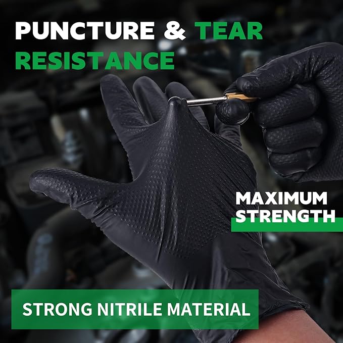FINITEX Industrial Diamond Texture Nitrile Black Glove - 100/1000PCS Chemical Resistant 8mil Mechanic Disposable Gloves