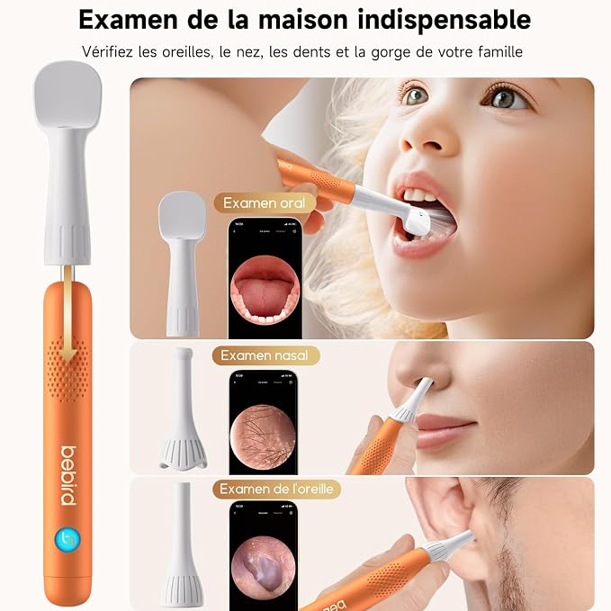 BEBIRD R1 Ultra Ear Wax Removal, Ear Cleaner with Camera Ear Scope, Wax Remove Ear Pick with Ear Otoscope Tweezers, Visual Dropper Cleaning Kit, Ear/Nose/Throat Examination Tool for Family, Orange