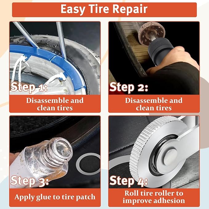 Low Speed Air Tire Buffer Kit, 2500 RPM Pneumatic Buffer Tool with Tungsten Buffing Wheels, Patch Roller and Inner Liner Scraper for Rubber Surface Prep and Patch Repair