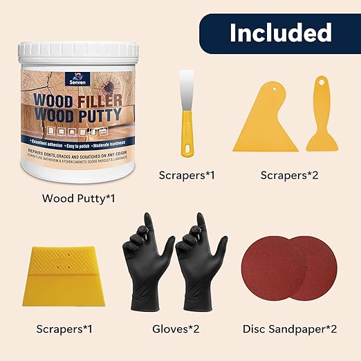 Wood Filler Wood Putty 18oz, Paintable Stainable Putty Filler, Furniture Repair Kit, Furniture Scratch Cracks Holes Repair, Water Resistant, White