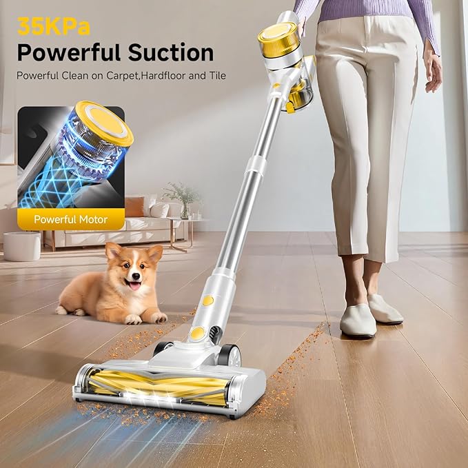 Cordless Vacuum for Home, Powerful Stick Vacuum Cleaner with Rechargeable Battery, 6-in-1 Lightweight Handheld Vacuum, 45 Mins Runtime for Hardfloor & Carpets Pet Hair