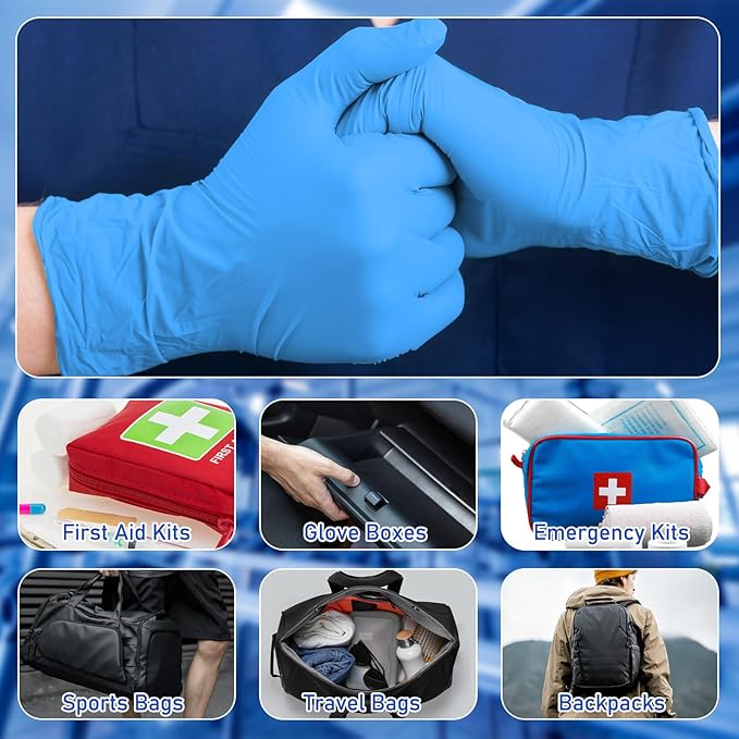 Chicingyou 30 Pairs Disposable Emergency Glove Individually Packaged Travel Gloves Travel Trauma Essential Nitrile Glove (Blue)
