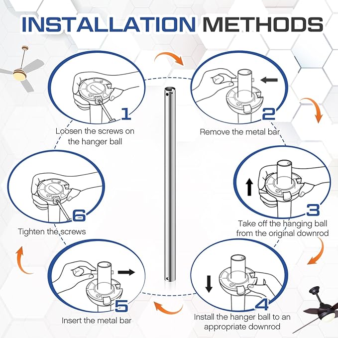 VIHOSE 48 Inch Ceiling Fan Downrod with Extension Cord 4 ft Silver Downrod for Ceiling Fan 1 Inch Outside Diameter Not Threaded Suitable for a Wide Range of Fans