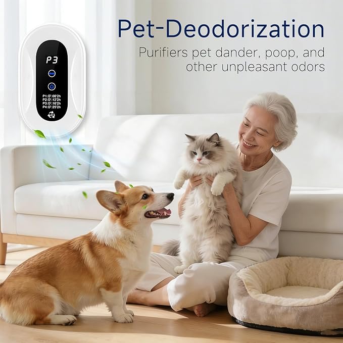 Cat Litter Box Deodorizer Plug In Air Purifier, Room Deodorizer for House Pet Odor, Negative Ion Portable Air Cleaner Suitable for Bathroom, Kitchen, Living Room & Pet Areas