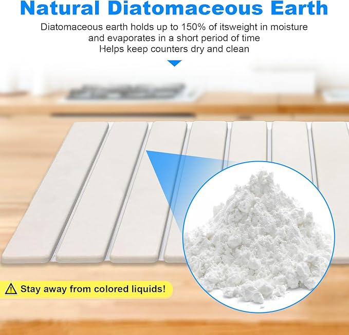 Large Stone Dish Drying Mats for Kitchen Counter, 24"(L)×16"(W) Quick Dry Collapsible Dish Drying Mat, Eco-Friendly Absorbent Diatomaceous Earth Mats for Dishes Bottles Cups, Match Any Countertop