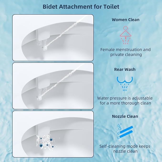 Hibbent Bidet Attachment for Toilet with Self Cleaning Dual Nozzle, Hot and Cold Water Spray Non-Electric Mechanical Toilet Seat Bidet for Rear or Female Washing Sanitizing, Blue