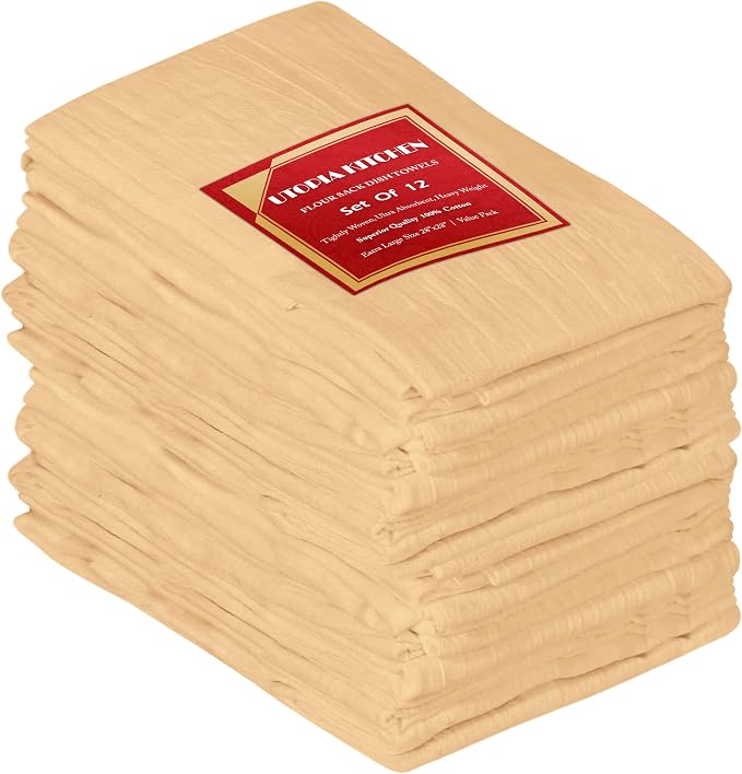 Utopia Kitchen Beige Flour Sack Towels [12 Pack - 28 x 28 Inch] 100% Cotton Tea Towels for Cleaning & Drying - Highly Absorbent Kitchen Dish Cloth