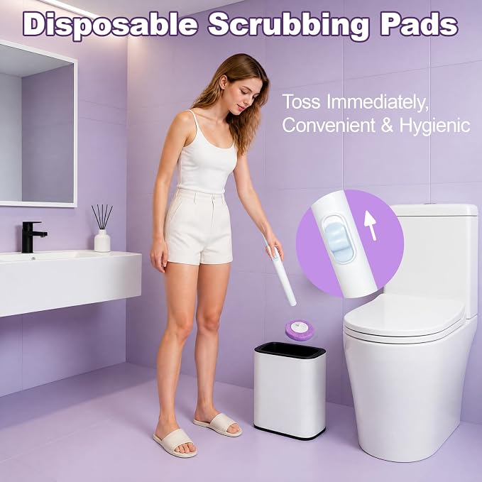 Disposable Toilet Brush with Wall Mounted Holder, Toilet Scrubber Refill | Hands Free Toilet Brush, 1 Wand and Holder with 24 Purple Refills,Bathroom Cleaning for Bathroom/RV, Light Lavender Scent