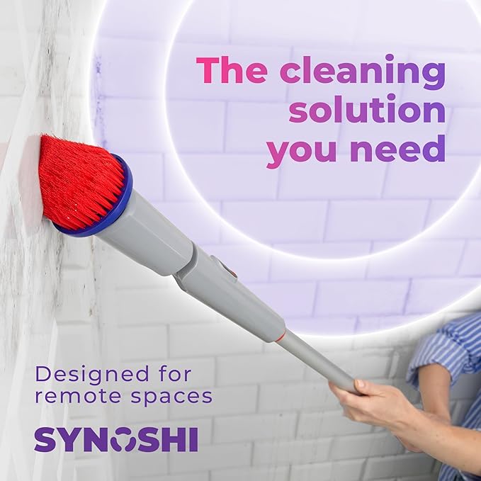 Synoshi PRO Electric Spin Scrubber with Long Handle – Cordless Shower Scrubber, Bathroom Cleaning Brush, Electric Scrubber for Cleaning Shower, Tub & Floor, Adjustable Angles, 2 Speeds Power Scrubber