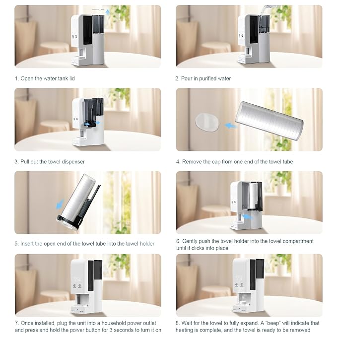 Hot Face Towel Heater Machine,5-Second Fast Automatic Disposable Towel Warmer, 55℃ Constant Temperature for Home Facial Treatments,Spa,Cleaning (Includes 80 Compressed Towels)
