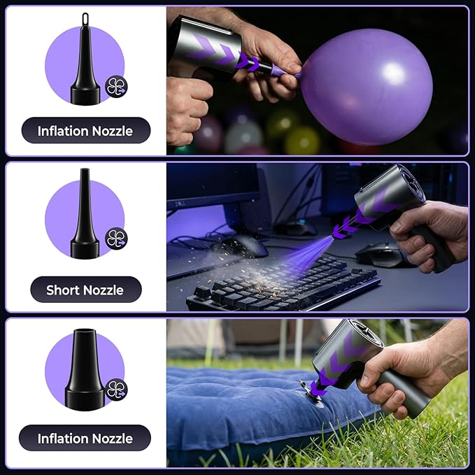 20000Pa Cordless Car Vacuum, 80,000 RPM Brushless Motor Handheld Vacuum with 7-in-1 Air Duster Blower, Portable Type-C Rechargeable Cleaning Kit for Pet Hair, Home & Office, Dark Black