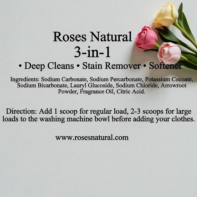 Rouge Luxe 3-in-1 Laundry Detergent Powder, HE Compatible, All-Natural, Sulfate-Free, Super Concentrated, 32 oz, Natural Detergent, Fabric Softener & Stain Remover, Plant-Based, Made in the USA