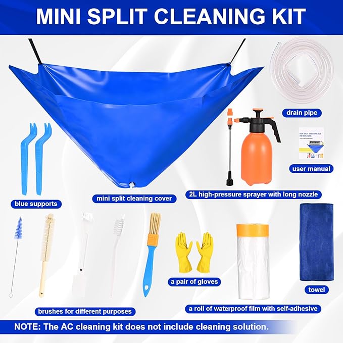 14Pcs Mini Split Cleaning Kit, Professional Mini Split Cleaning Bag with 2L High-Pressure Sprayer & Gloves, AC Cleaning Kit for Wall-Mounted Air Conditioners - Large