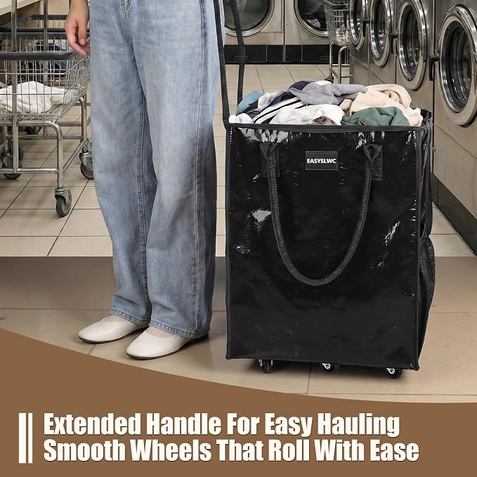 Large Reusable Hauler Rolling Tote Bag, Collapsible Portable 99L Shopping Bag Cart Tote Bag with Wheels for Groceries, Organization Bag, Heavy Duty Utility Bag with Wheels, Travel, Moving