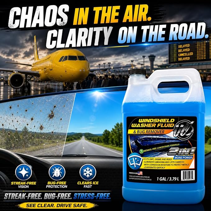 UCS Windshield Washer Fluid 2-in-1 Bug Remover – Ready to Use Formula – Streak-Free Cleaning – Removes Dirt & Road Grime – 1 Gallon (128 fl oz) Methanol-Free