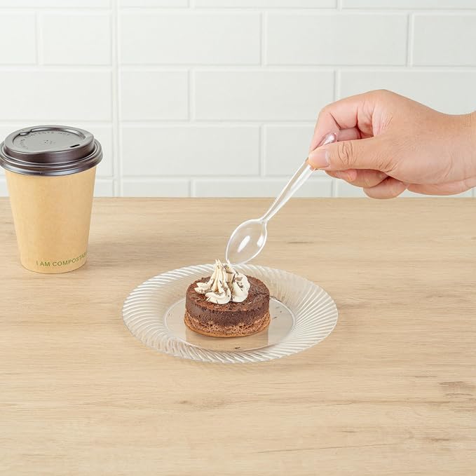 Restaurantware Moderna 5.5 Inch Disposable Spoons 250 Recyclable Small Dessert Spoons - Crack-Resistant For All Types Of Meals Clear Plastic Plastic Spoons