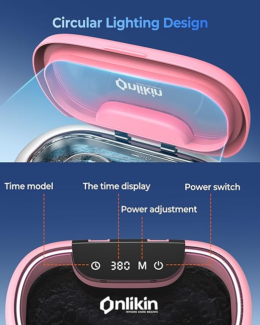 35W Ultrasonic Jewelry Cleaner, 45KHz Retainer Cleaner for Jewelry, 5 Timer & 3 Power Modes, Eyeglasses, Rings, Watch Strap, Dentures - 20oz, 304 Stainless Steel Tank, Quiet <38dB (Pink)