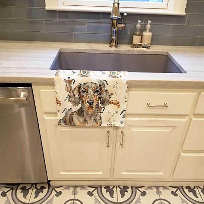 Caroline's Treasures Dapple Dachshund Coffee Bar Kitchen Towel Velour Plush Front and Cotton Loop Back Machine Washable