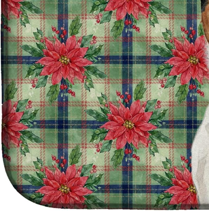 Caroline's Treasures Parson Russell Terrier Christmas PoinsettIas Dish Drying Mat Absorbent Dish Drying Mat Pad for Kitchen Counter Dish Drainer Mat for Countertop, 14 x 21", Multicolor